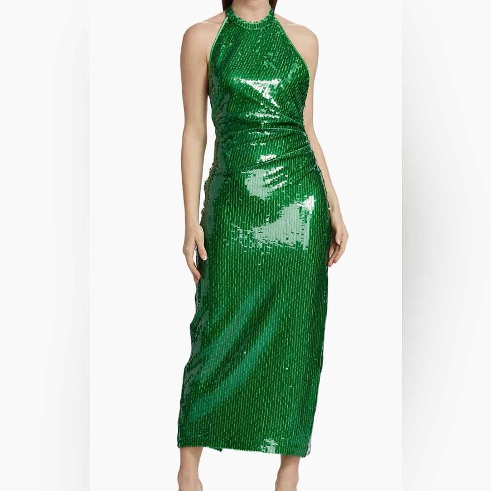 Ronny Kobo Alix Green Sequined Halter Gown